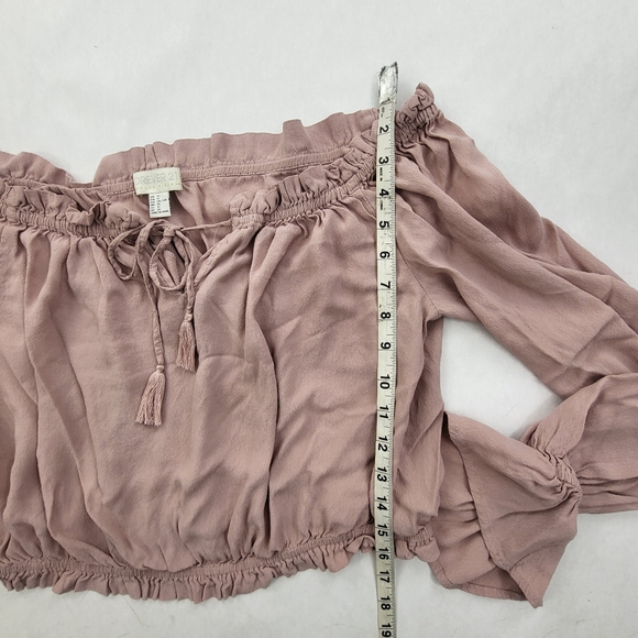 Forever 21 Gingham Off The Shoulder Crop Top Ling Sleeve Pink Size XL - Picture 5 of 8